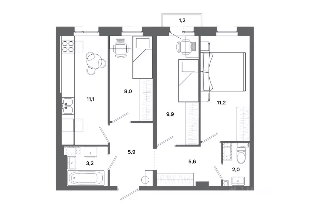 3-к кв. Ханты-Мансийский АО, Сургут 30А мкр,  (56.9 м) - Фото 0