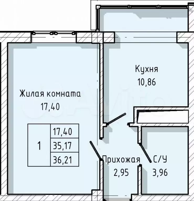 1-к. квартира, 36,2 м, 6/8 эт. - Фото 1