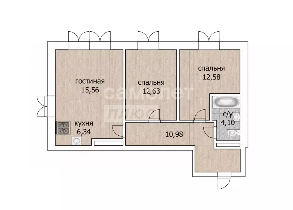 3-комнатная квартира: Уфа, улица Аксакова, 51 (62.19 м) - Фото 0