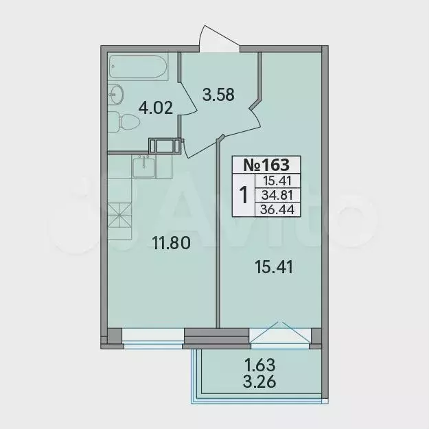 1-к. квартира, 36,4 м, 7/8 эт. - Фото 0