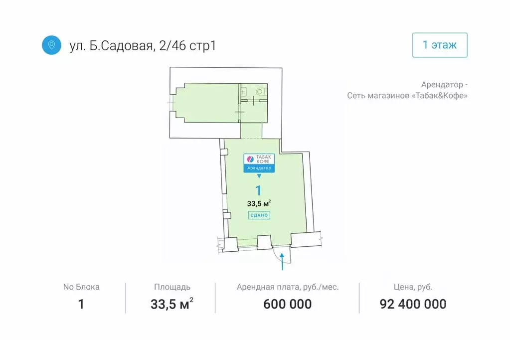 Торговая площадь в Москва Большая Садовая ул., 2/46С1 (34 м) - Фото 1