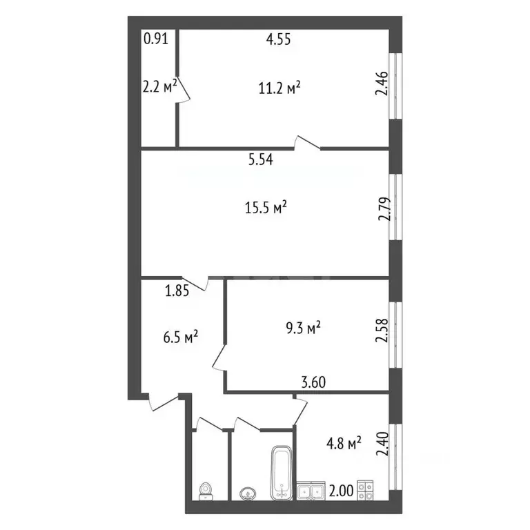 3-к кв. Санкт-Петербург Красногвардейская пл., 4 (53.0 м) - Фото 2