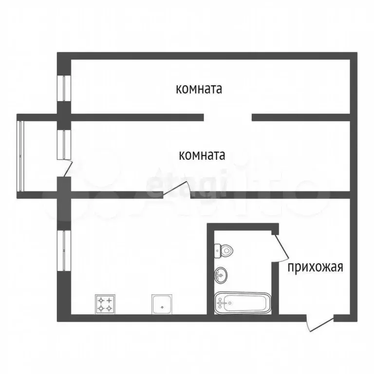 2-к. квартира, 45,6 м, 5/5 эт. - Фото 0