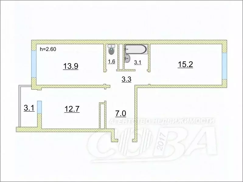 2-к кв. Тюменская область, Тюмень ул. Николая Зелинского, 24 (57.1 м) - Фото 1