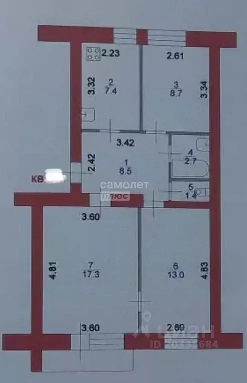 3-к кв. Пензенская область, Кузнецк Октябрьская ул., 2А (59.0 м) - Фото 2