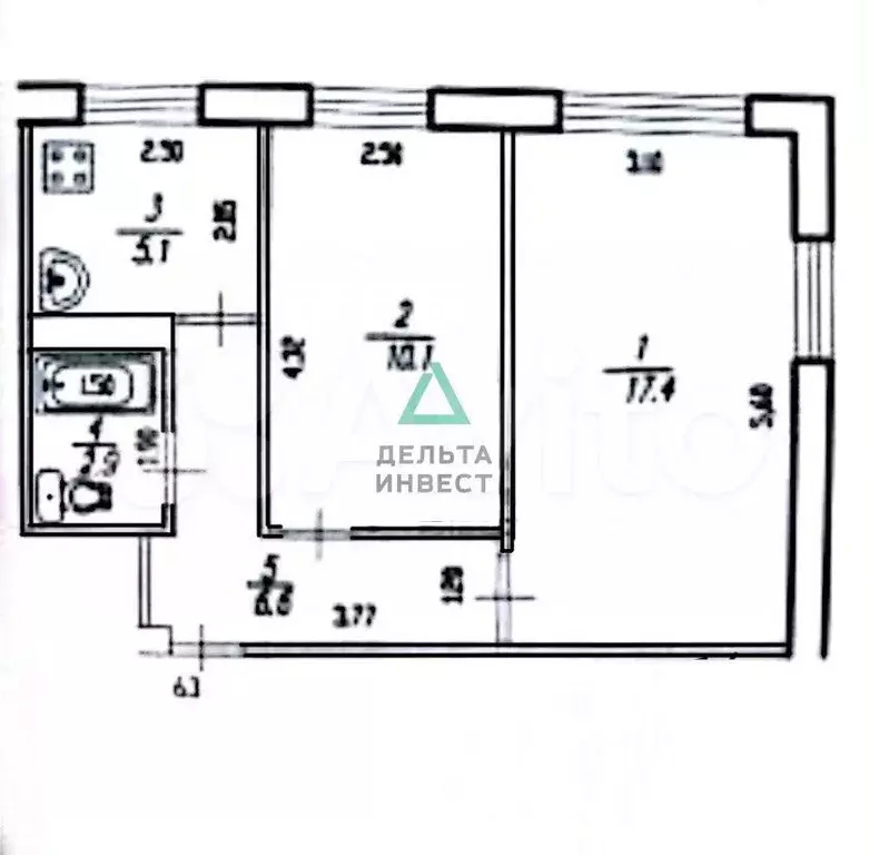 2-к. квартира, 42,7 м, 1/5 эт. - Фото 0