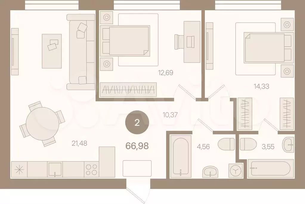 3-к. квартира, 67 м, 5/8 эт. - Фото 0