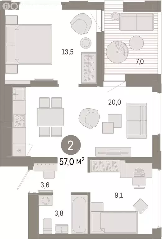 2-комнатная квартира: Екатеринбург, улица Гастелло, 19А (56.96 м) - Фото 1