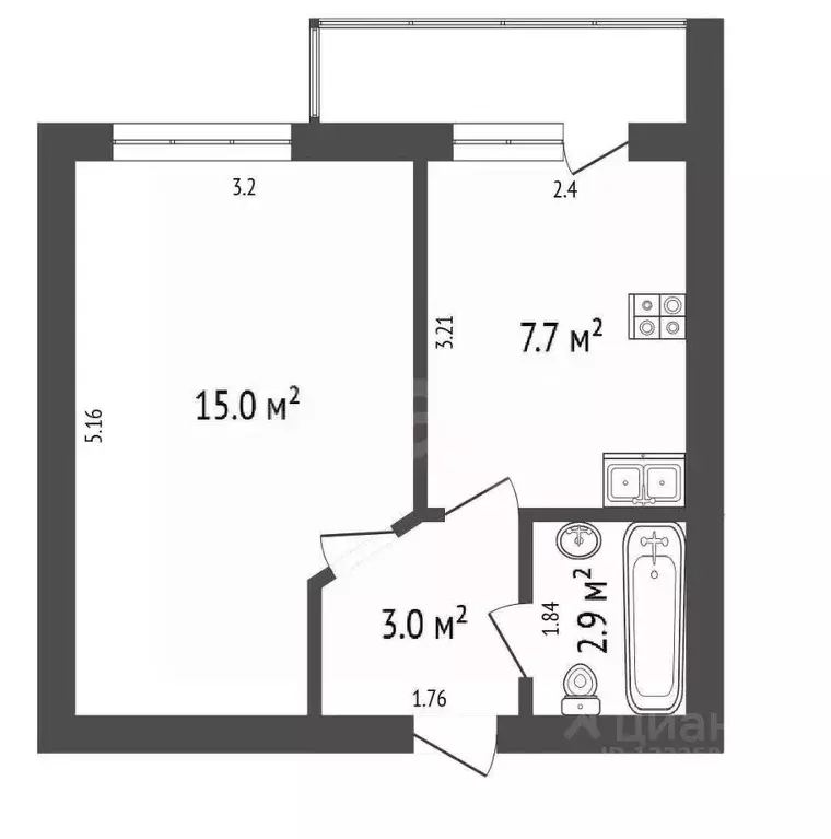 1-к кв. Вологодская область, Вологда Судоремонтная ул., 2Г (30.8 м) - Фото 2
