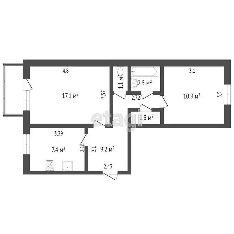 2-комнатная квартира: Заводоуковск, улица Дзержинского, 5 (49.2 м) - Фото 1