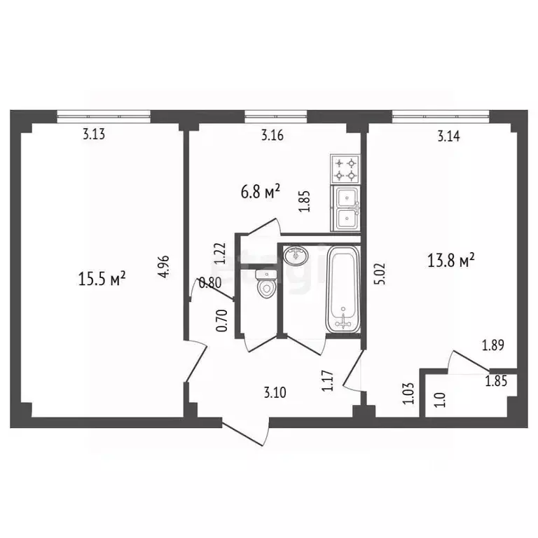 2-к кв. Санкт-Петербург ул. Бабушкина, 76 (45.2 м) - Фото 1