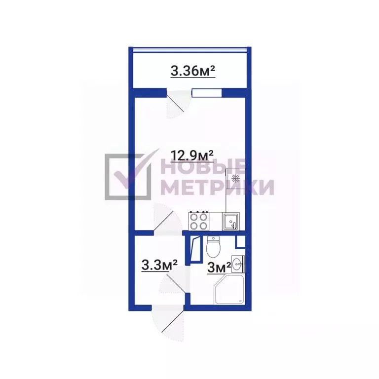 Студия Санкт-Петербург аллея Арцеуловская, 9 (22.6 м) - Фото 2