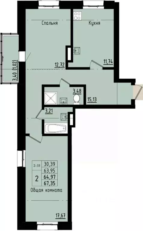 2-к кв. Саха (Якутия), Покровск ул. Орджоникидзе, 68 (64.97 м) - Фото 1