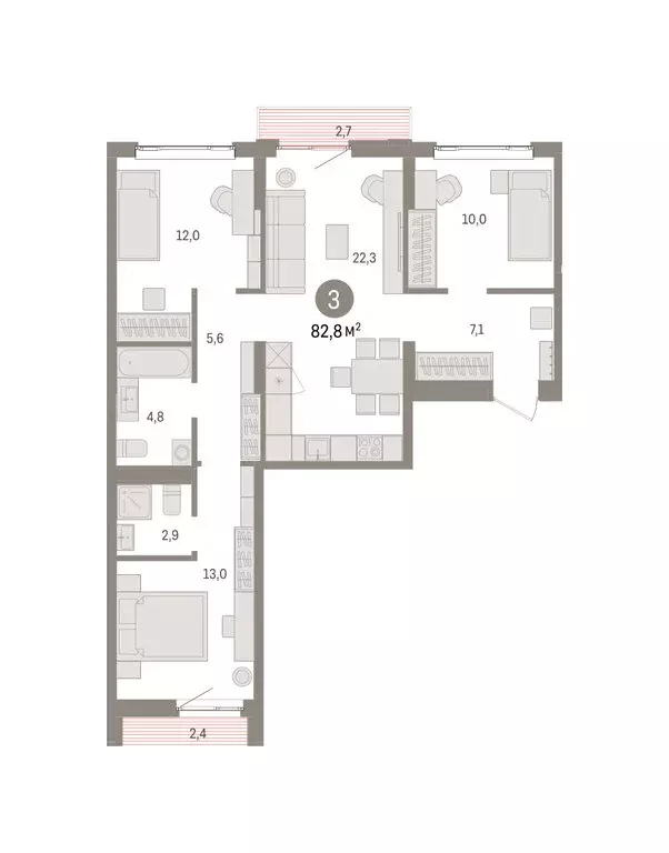 3-комнатная квартира: Екатеринбург, жилой район Сортировочный, ... - Фото 2