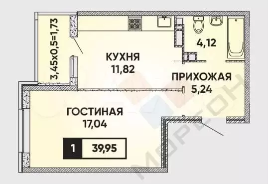 1-к. квартира, 38,2 м, 10/24 эт. - Фото 0