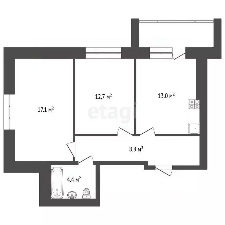 2-к кв. Костромская область, Кострома Самоковская ул., 2А (56.0 м) - Фото 0