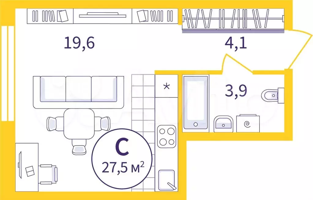 Квартира-студия, 27,5 м, 3/8 эт. - Фото 0