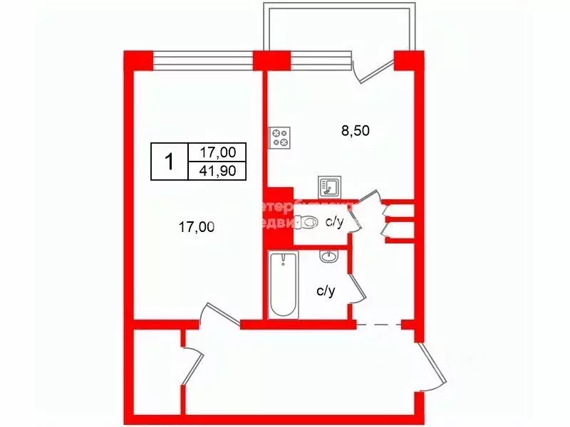 1-к кв. Санкт-Петербург ул. Джона Рида, 1К1 (41.9 м) - Фото 1