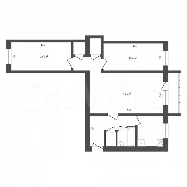 3-к. квартира, 59,3 м, 2/5 эт. - Фото 0