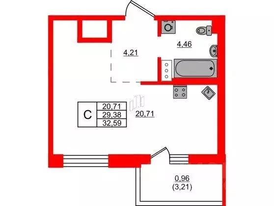 Квартира, студия, 32.59 м - Фото 0