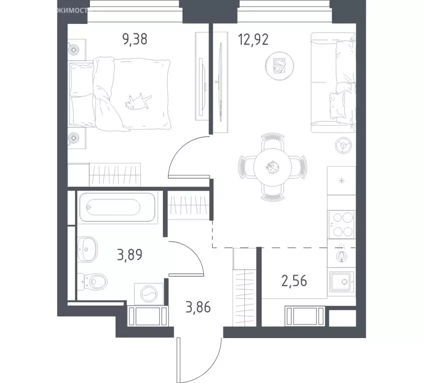 1-комнатная квартира: село Ям, улица Мезенцева, 23 (32.1 м) - Фото 1