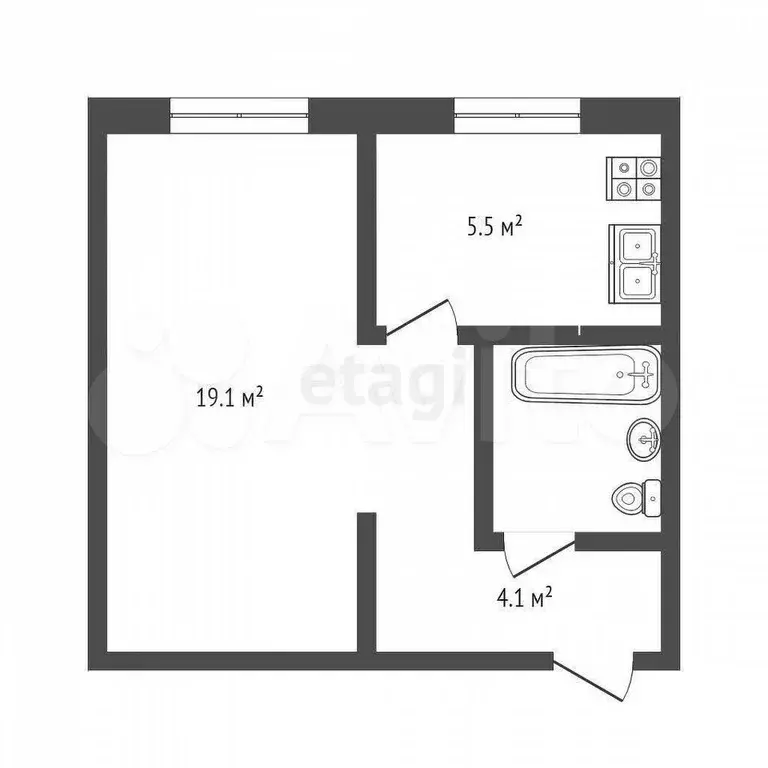 1-к. квартира, 32 м, 1/5 эт. - Фото 0