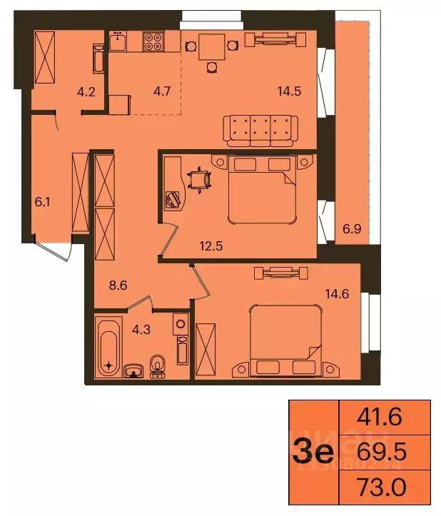 3-к кв. Красноярский край, Красноярск Мясокомбинат мкр,  (73.0 м) - Фото 0