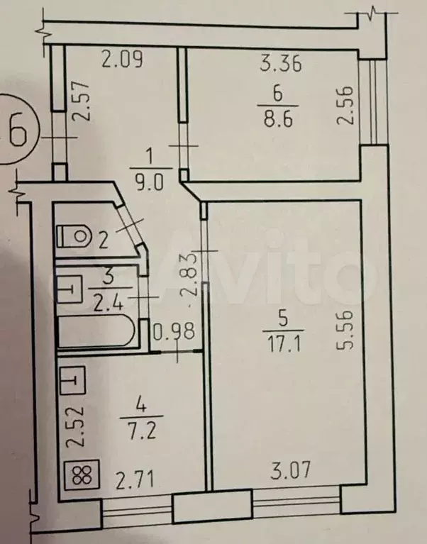 2-к. квартира, 45,7 м, 2/3 эт. - Фото 0