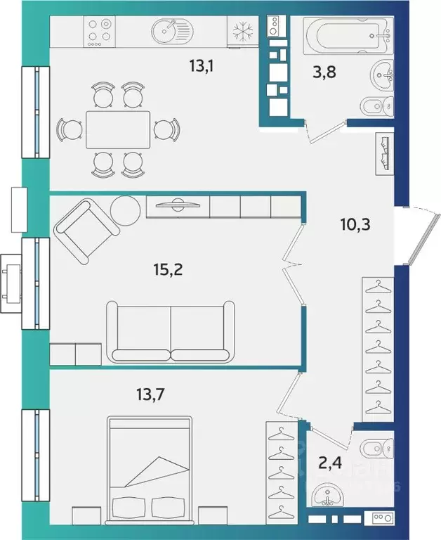 2-к кв. Татарстан, Альметьевск Объездная ул. (58.4 м) - Фото 1