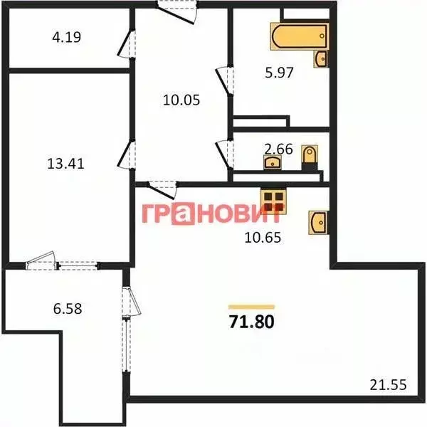 2-к кв. Новосибирская область, Новосибирск Сухарная ул., 96/3 (71.8 м) - Фото 1