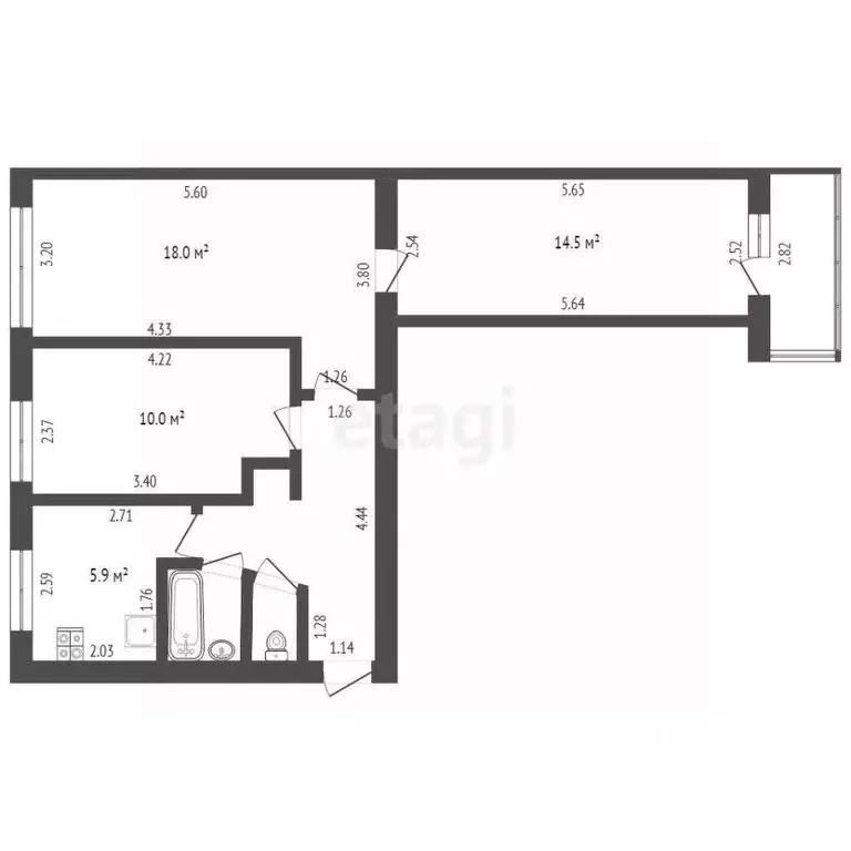 2-к кв. Башкортостан, Стерлитамак просп. Октября, 55 (46.7 м) - Фото 1