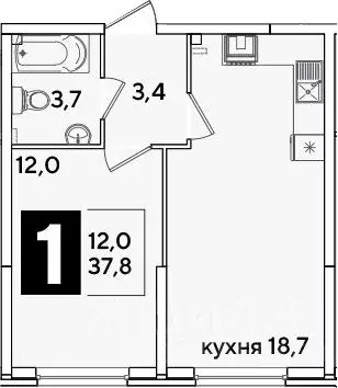 2-к кв. Краснодарский край, Краснодар ул. Ивана Беличенко, 92к2 (37.8 ... - Фото 0