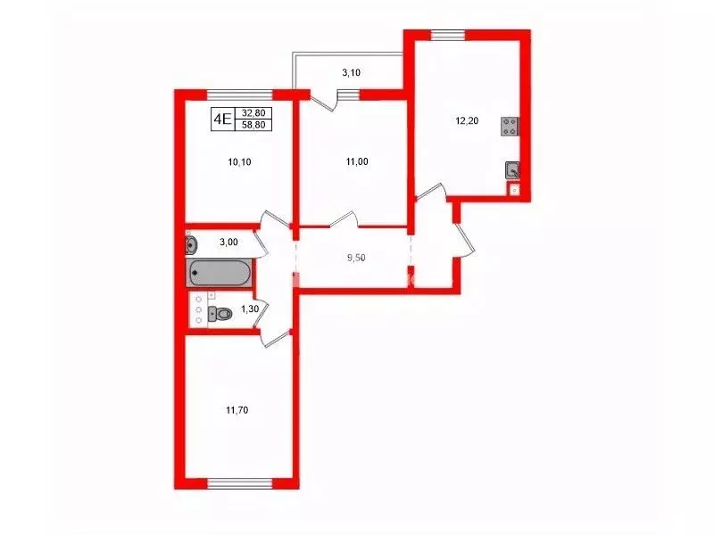 3-к кв. Санкт-Петербург ул. Пахомовская, 26 (58.8 м) - Фото 2