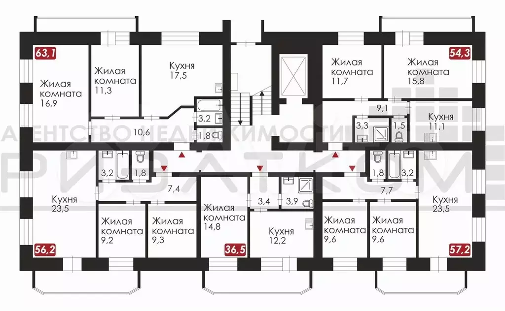 2-к. квартира, 63,1 м, 5/9 эт. - Фото 1