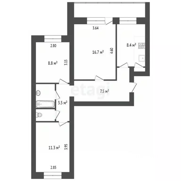 3-к кв. Ярославская область, Ярославль ул. Бабича, 14 (60.0 м) - Фото 2