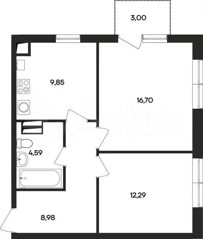 2-к. квартира, 55,4 м, 4/4 эт. - Фото 0