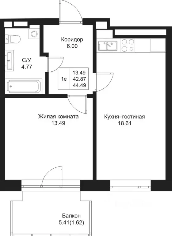 1-к кв. Татарстан, Казань Дом на Исхаки жилой комплекс (44.49 м) - Фото 0