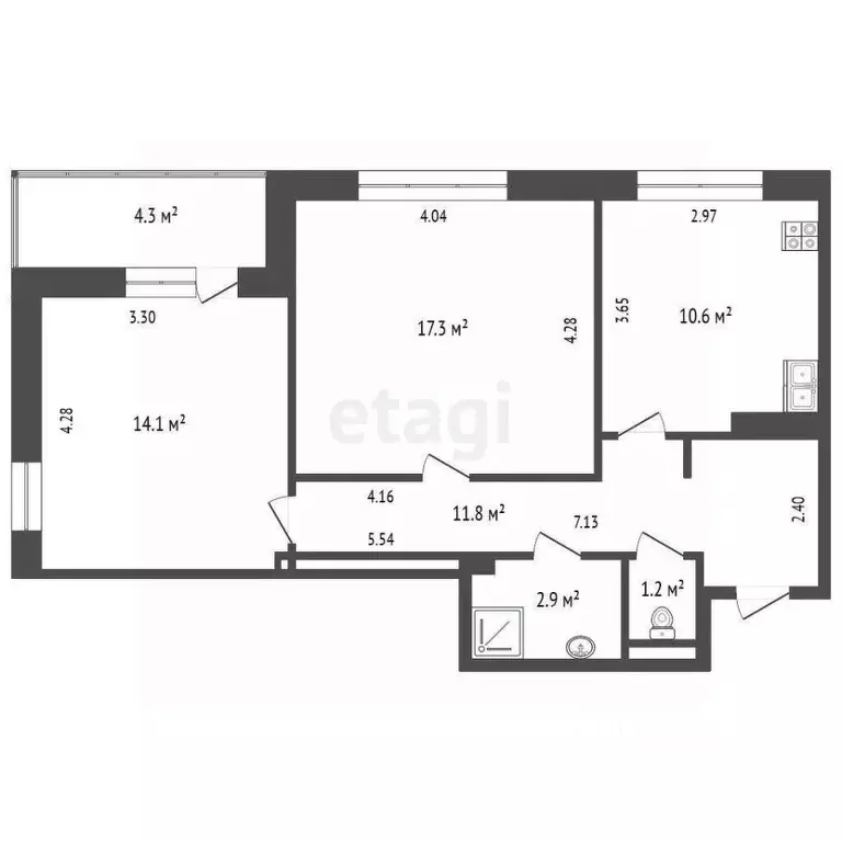 2-к кв. Тюменская область, Тюмень ул. Прокопия Артамонова, 8 (56.8 м) - Фото 2