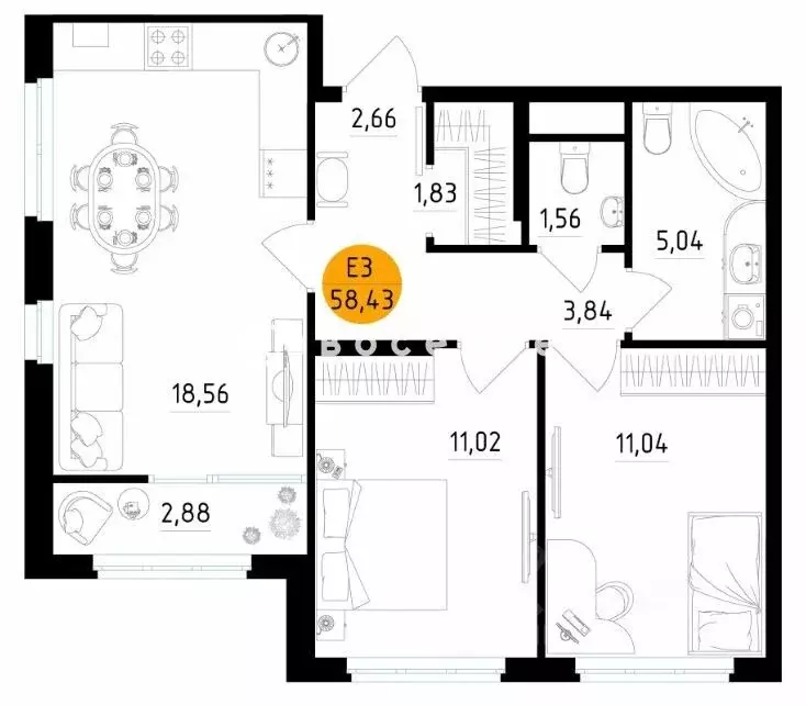 2-к кв. Рязанская область, Рязань Центральный кв-л,  (59.0 м) - Фото 1