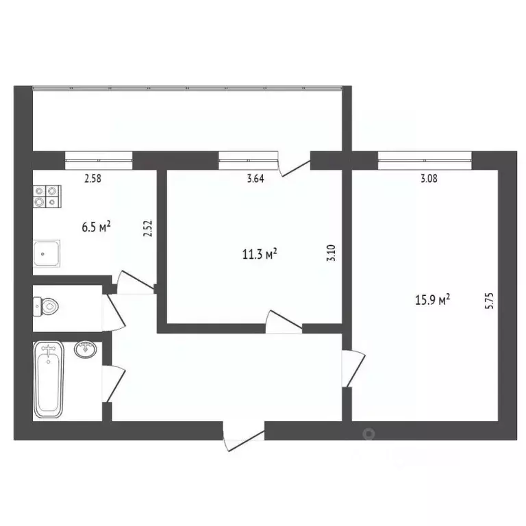 2-к кв. Тюменская область, Тюмень Одесская ул., 18а (46.9 м) - Фото 2