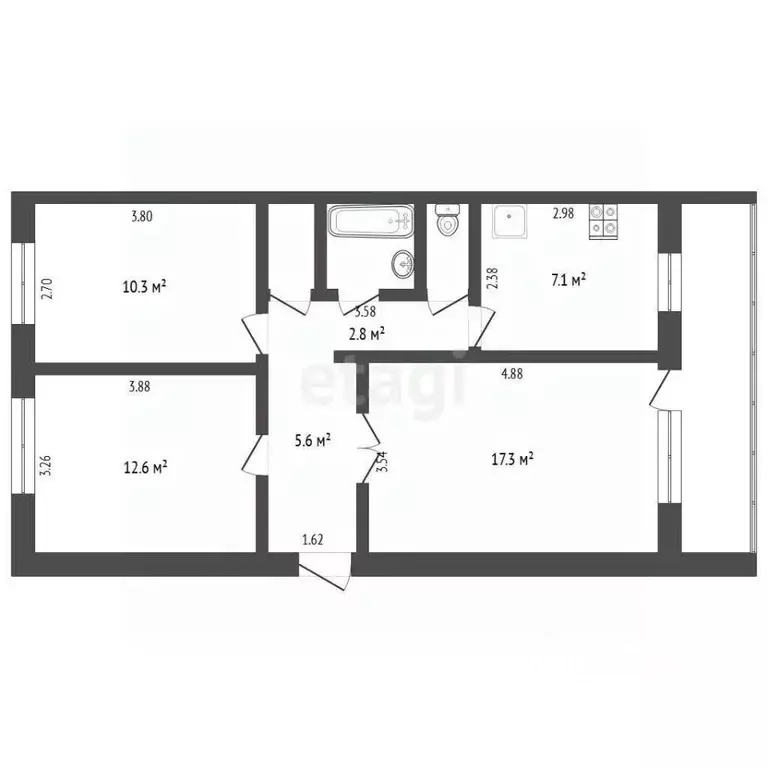 3-к кв. Тюменская область, Тюмень ул. Спорта, 91 (60.8 м) - Фото 1