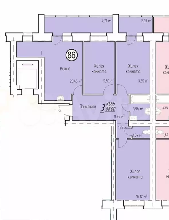 3-к. квартира, 87 м, 9/10 эт. - Фото 0