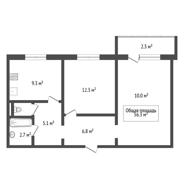 2-комнатная квартира: Обь, улица Чкалова, 44 (56.3 м) - Фото 1