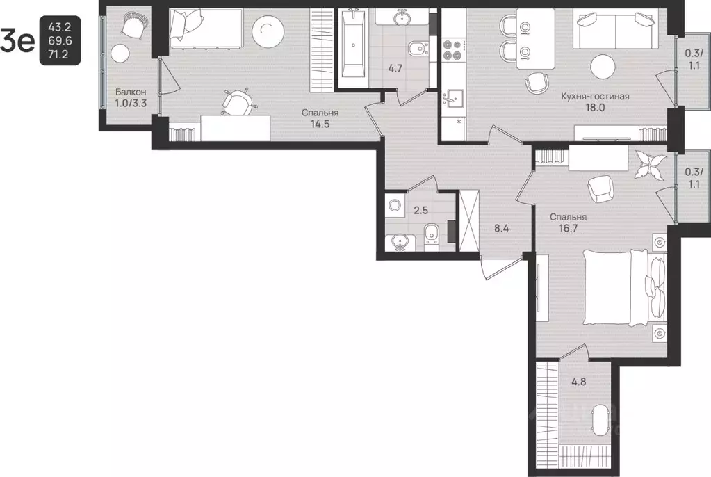 3-к кв. Пермский край, Пермь ул. Космонавта Беляева, 210 (71.2 м) - Фото 1