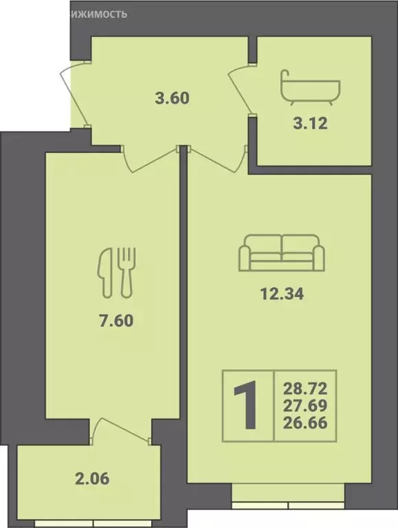 1-комнатная квартира: Пионерский, улица Гептнера, 17 (28.72 м) - Фото 0