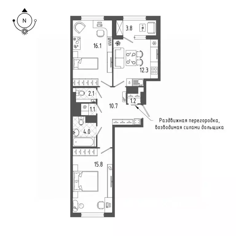 2-к кв. Санкт-Петербург бул. Измайловский, 9 (65.0 м) - Фото 1