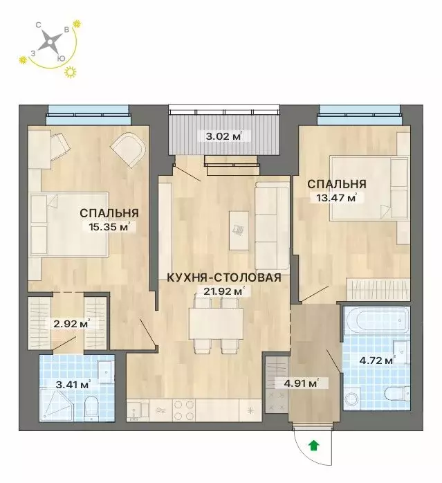 2-комнатная квартира: Екатеринбург, жилой район Уралмаш, Авангардная ... - Фото 0