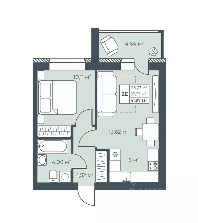 2-к кв. Нижегородская область, Выкса инженера Шухова кв-л,  (41.97 м) - Фото 1