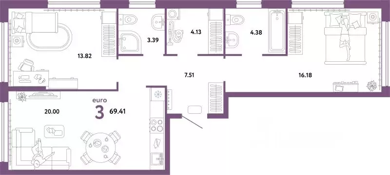 3-к кв. Тюменская область, Тюмень ул. 50 лет Октября, 63к2 (69.41 м) - Фото 1