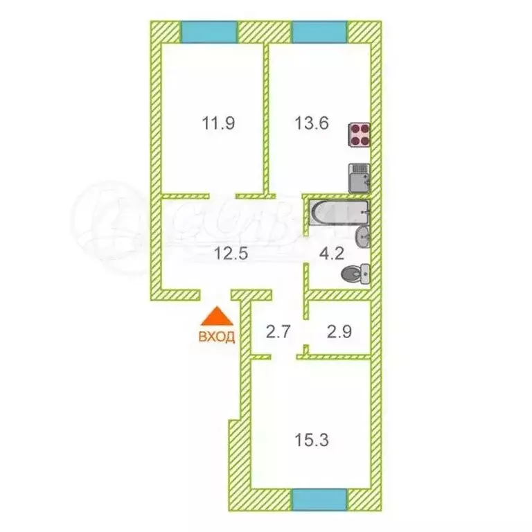 2-комнатная квартира: Тюмень, улица Республики, 204к10 (66.4 м) - Фото 0